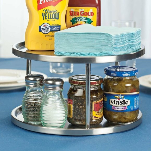 Stainless Steel Two-Tier Lazy Susan Turntable 10.5-inch Kitchen Pantry Storage - Picture 2 of 3